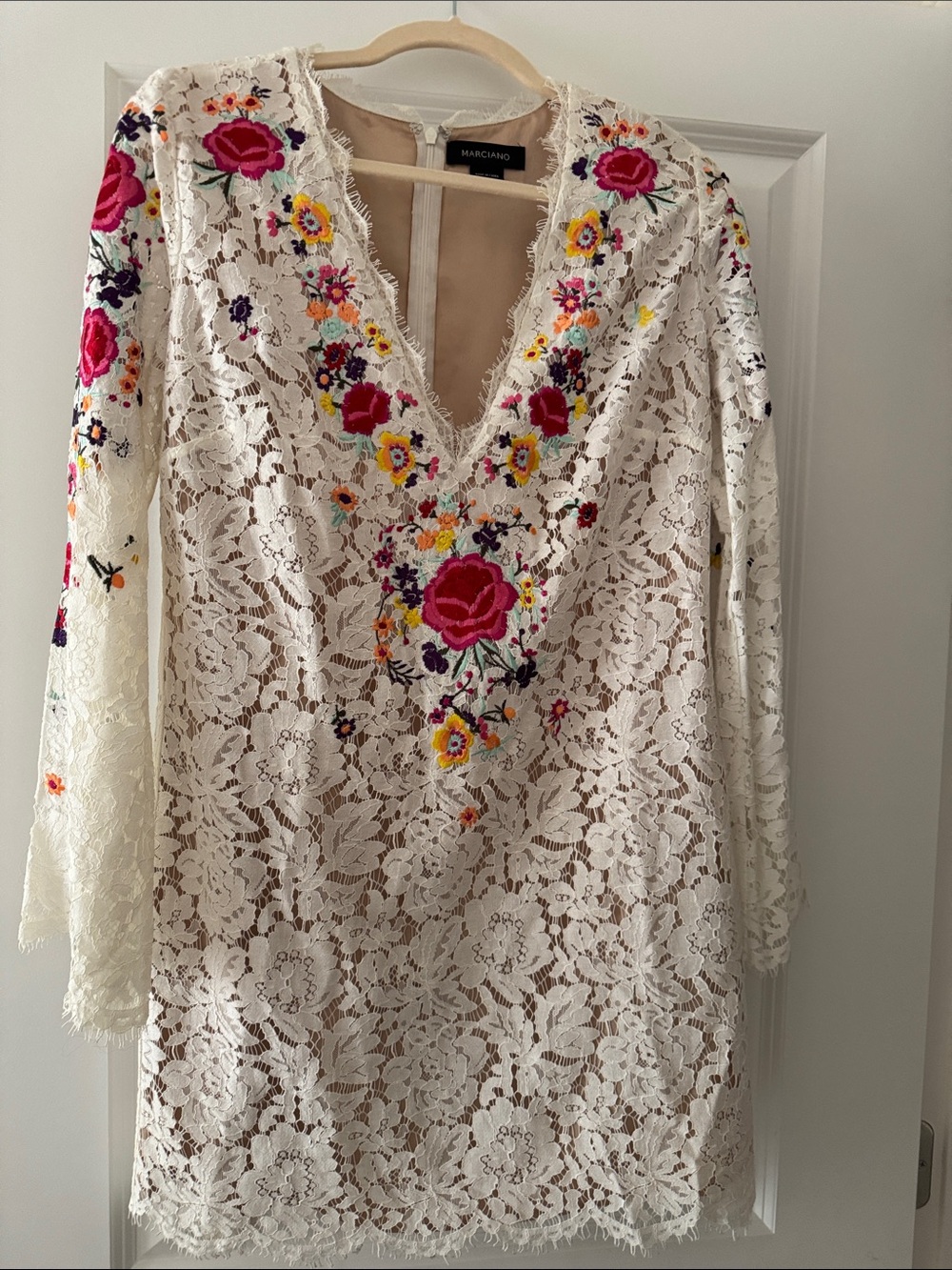 Marciano White Lace Tunic with Bright Floral Embroidery